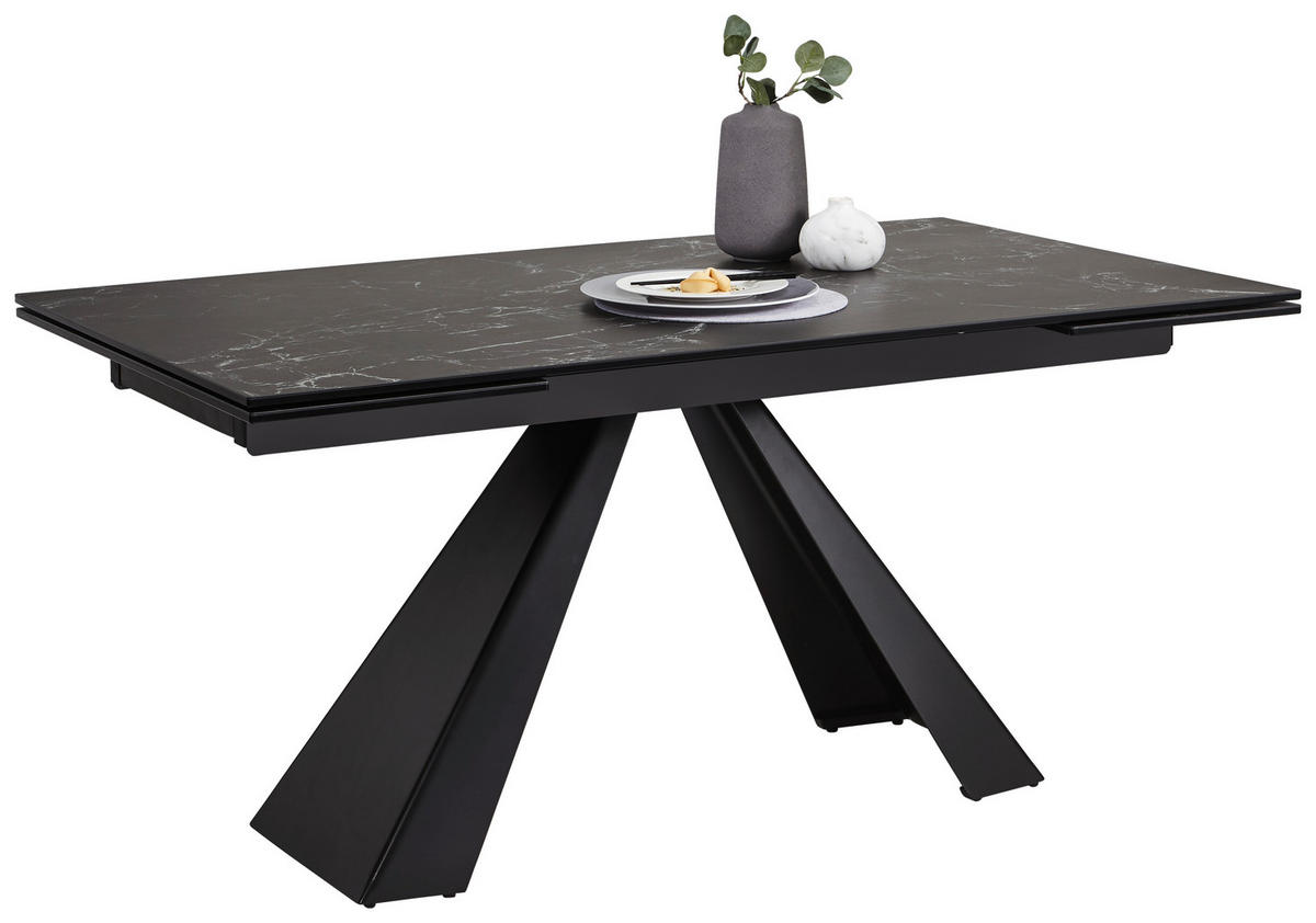 Masă din metal, sticlă, ceramică, 160-240/90/76 cm,   - negru, Modern, ceramică/sticlă (160-240/90/76cm) - Novel