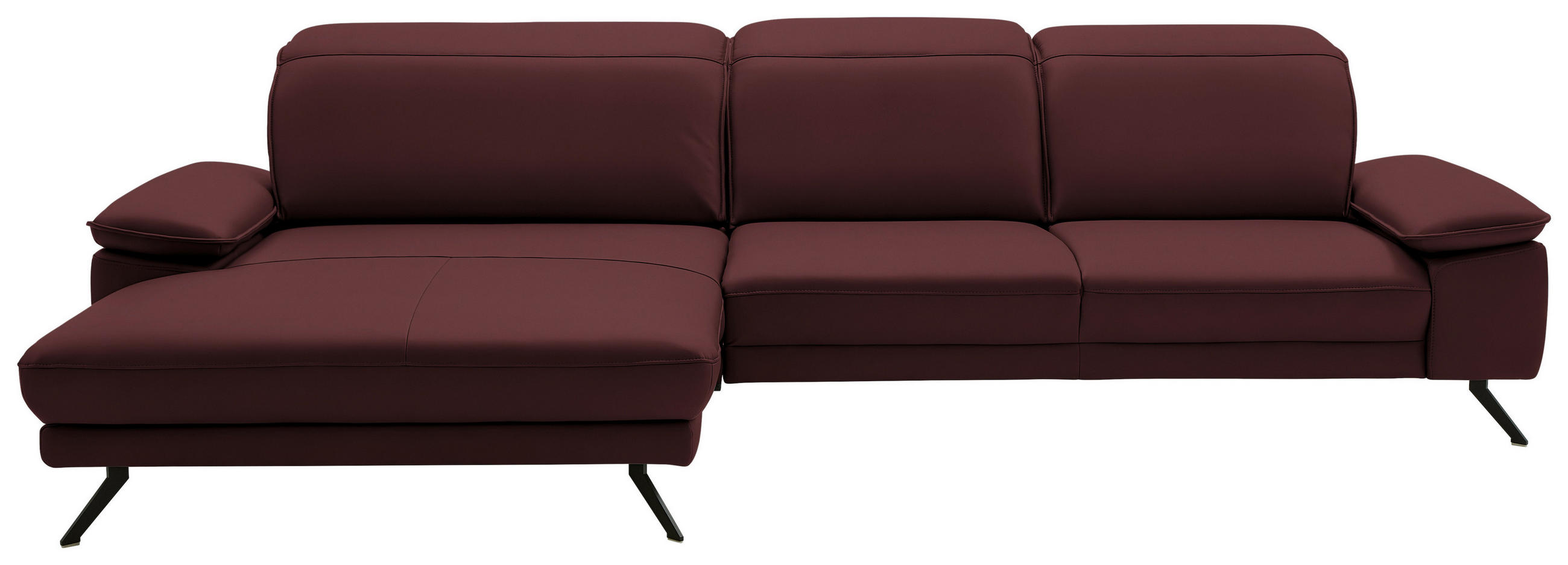 ECKSOFA in Echtleder Brombeere  193/332 cm  - Brombeere/Schwarz, Design, Leder/Metall (193/332cm) - Dieter Knoll