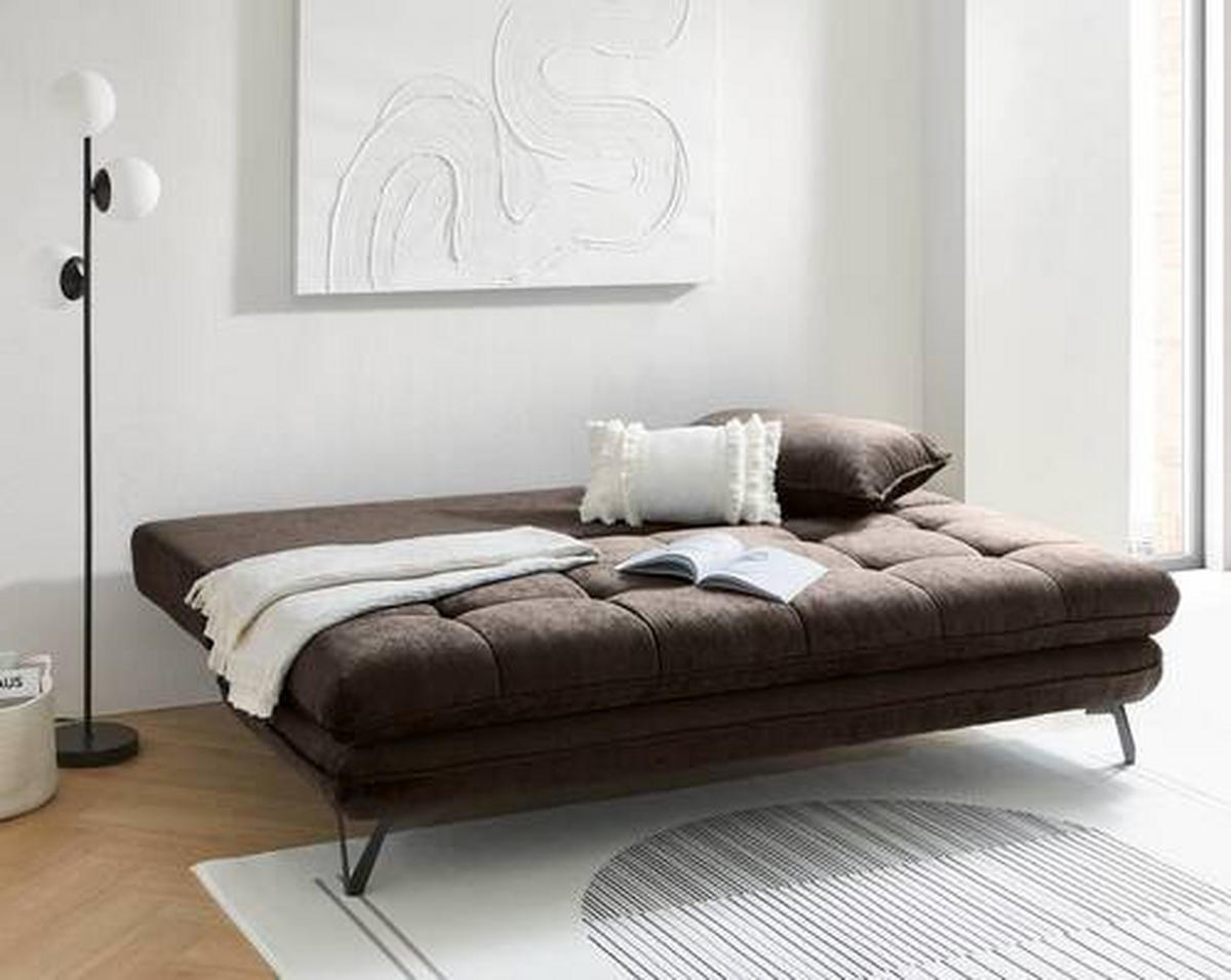 SCHLAFSOFA Samt Braun  - Schwarz/Braun, Design, Textil/Metall (205/79-96/85cm) - Novel