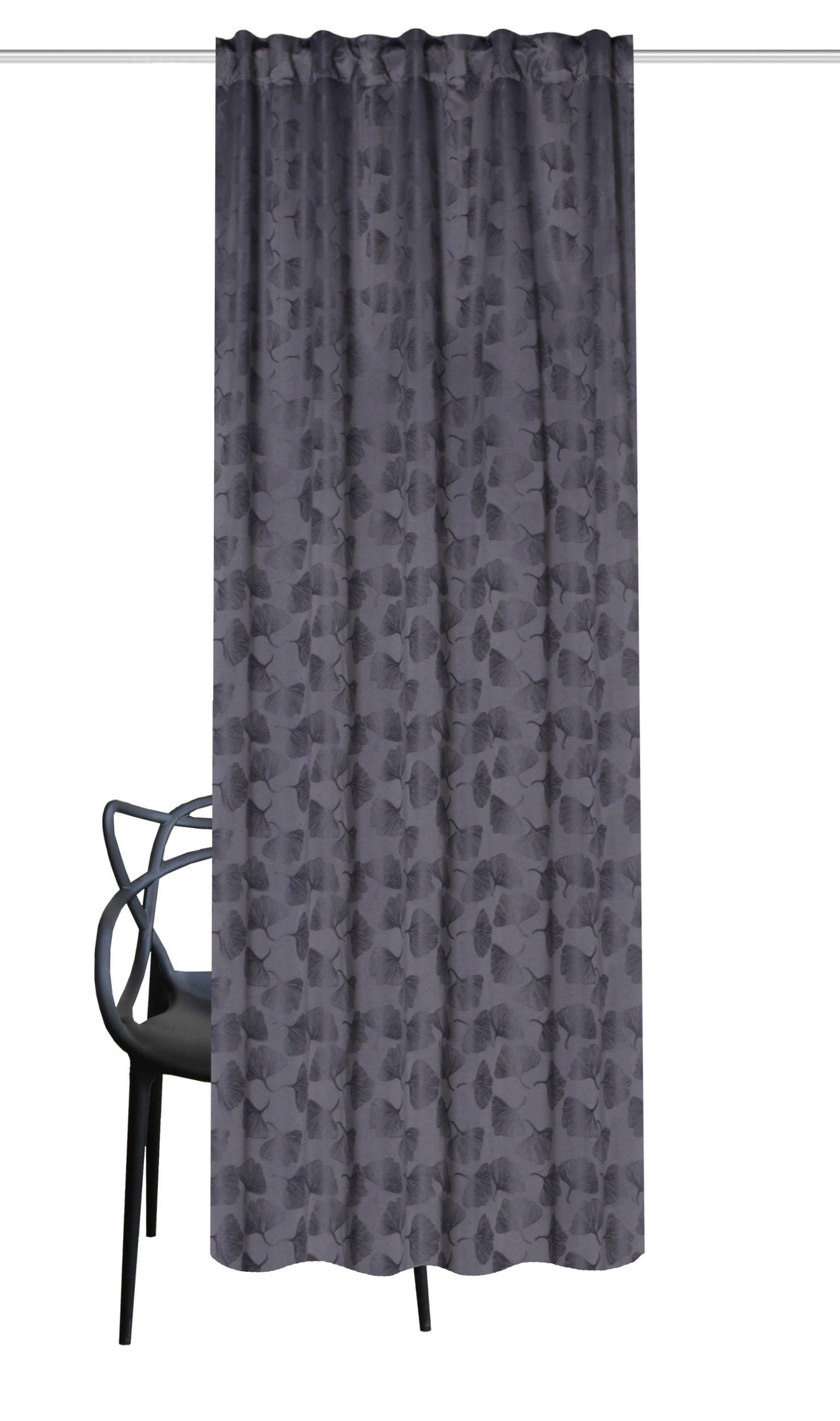 Thumbnail - Fertigvorhang Gingko, Anthrazit, Textil, Floral, 135x225 cm, für Stange und Schiene geeignet, mit Kombiband, Wohntextili...