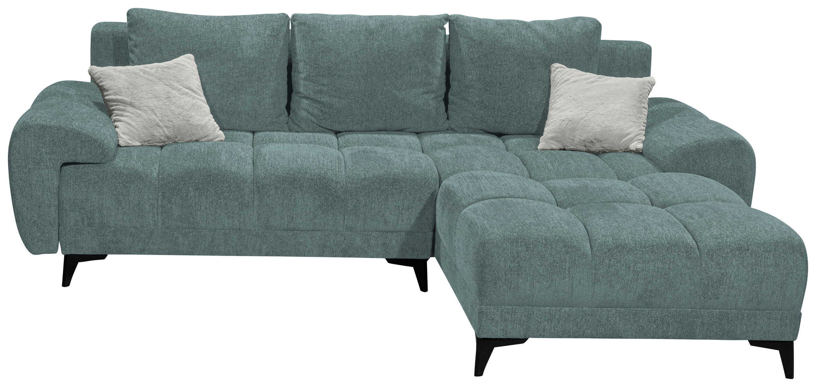 ECKSOFA Mintgrün Teddystoff  - Hellgrau/Schwarz, Design, Kunststoff/Textil (260/187cm) - MID.YOU