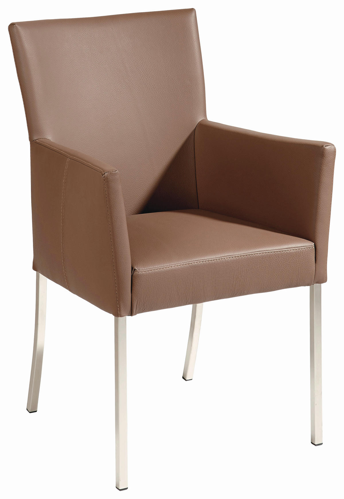 ARMLEHNSTUHL  in Edelstahl Echtleder pigmentiert  - Braun, Basics, Leder/Metall (57/91/65cm) - Bert Plantagie