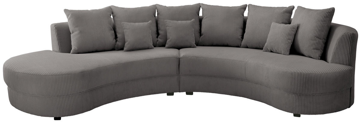 Wohnlandschaft inkl. Hocker Grau Cord  - Schwarz/Grau, Design, Kunststoff/Textil (160/300cm) - Livetastic