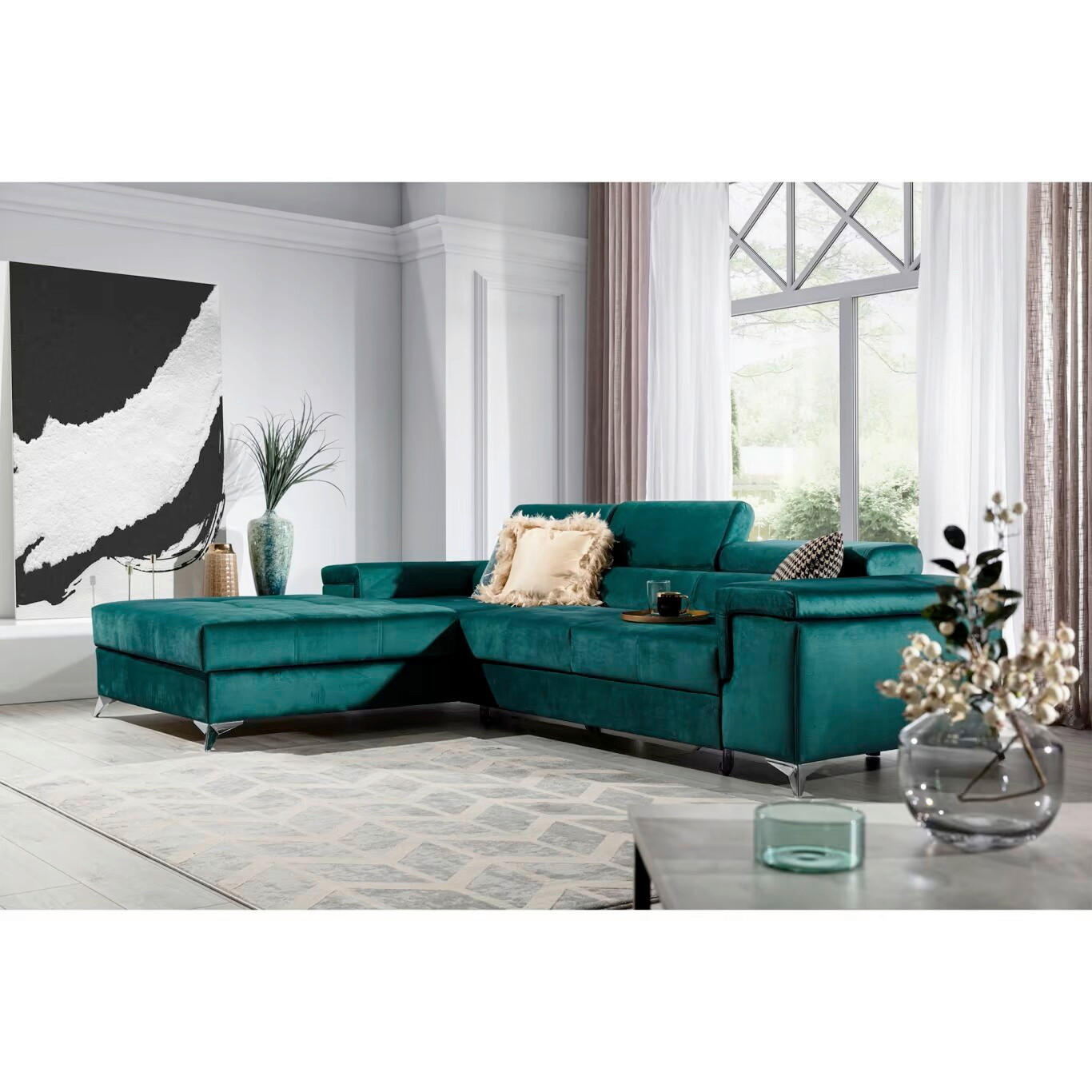 ECKSOFA Grün Samt  - Silberfarben/Grün, Design, Textil/Metall (205/281cm) - MID.YOU