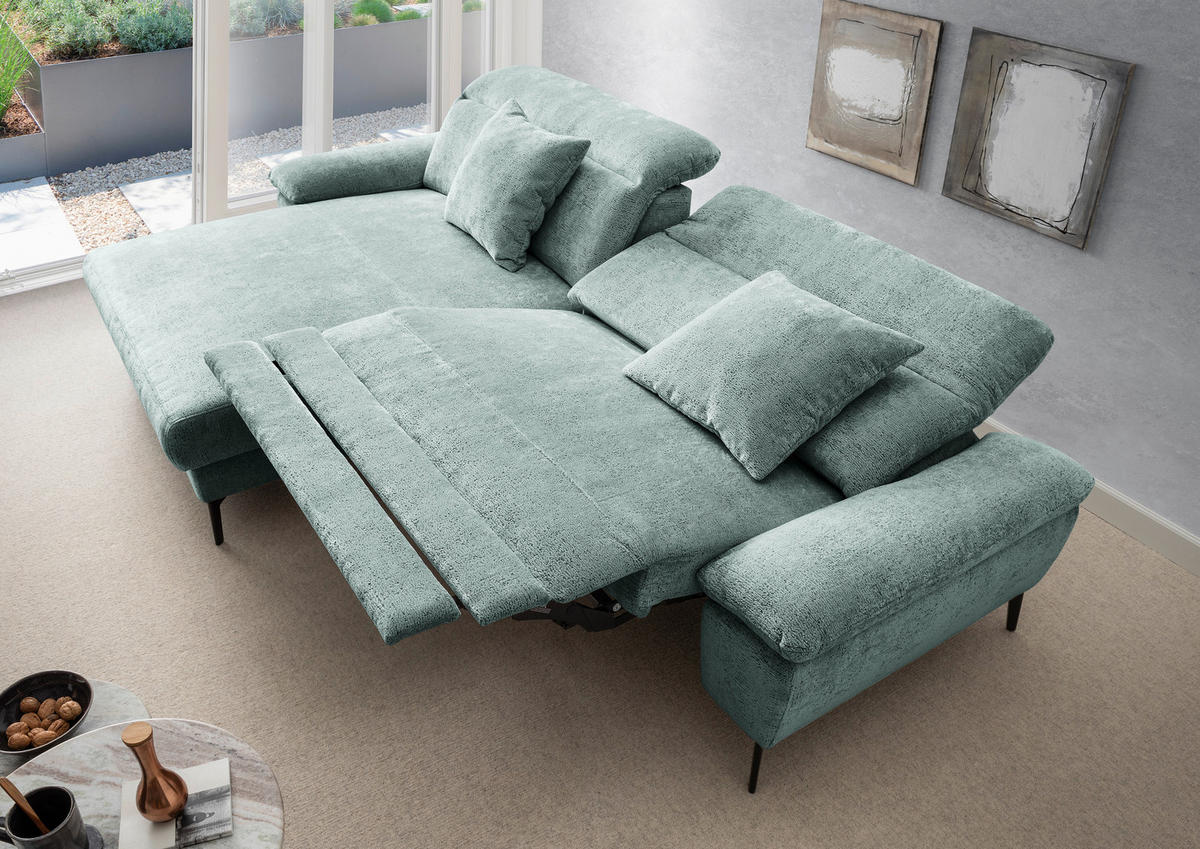 ECKSOFA Chenille Türkis  - Türkis/Schwarz, Konventionell, Textil/Metall (178/300cm) - Livetastic
