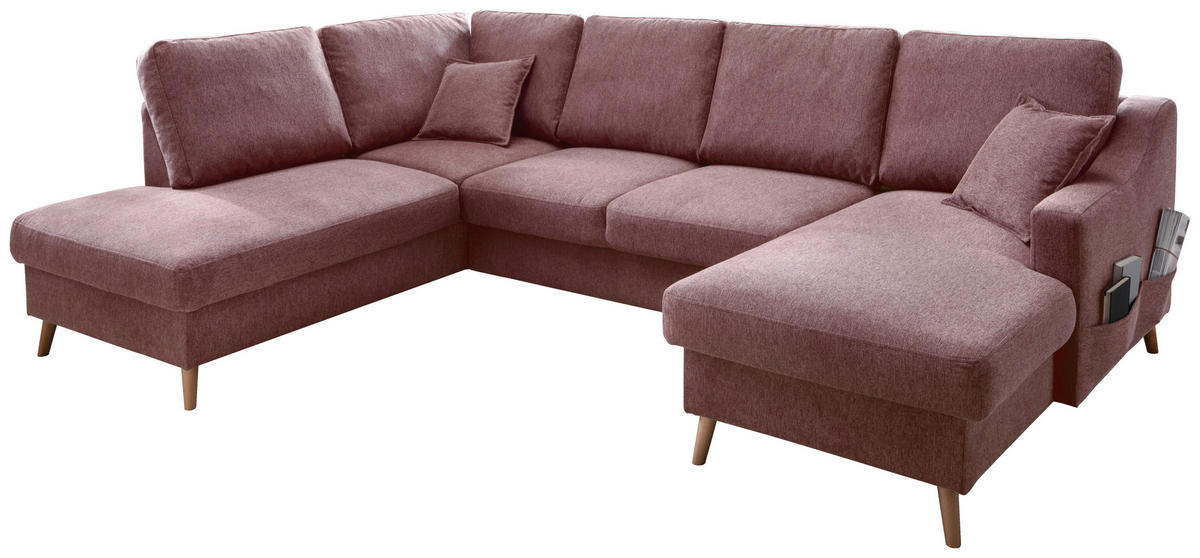 WOHNLANDSCHAFT in Struktur Rosa  - Naturfarben/Rosa, KONVENTIONELL, Holz/Textil (200/301/150cm) - P & B