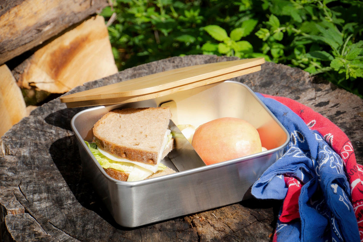 LUNCHBOX - silver, Basics, metall/trä (20/15/7,5cm) - Echtwerk