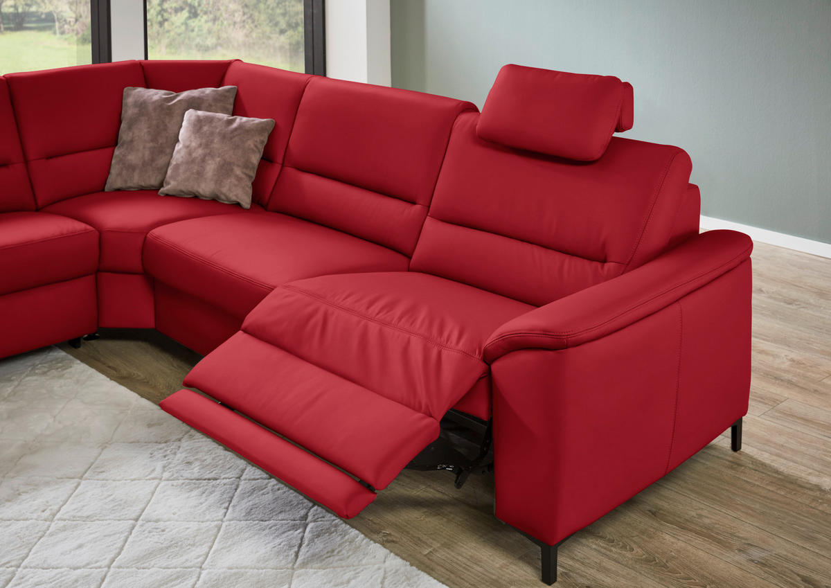 ECKSOFA  in Echtleder Rot  249/290 cm  - Rot/Schwarz, KONVENTIONELL, Leder/Metall (249/290cm) - Beldomo Premium