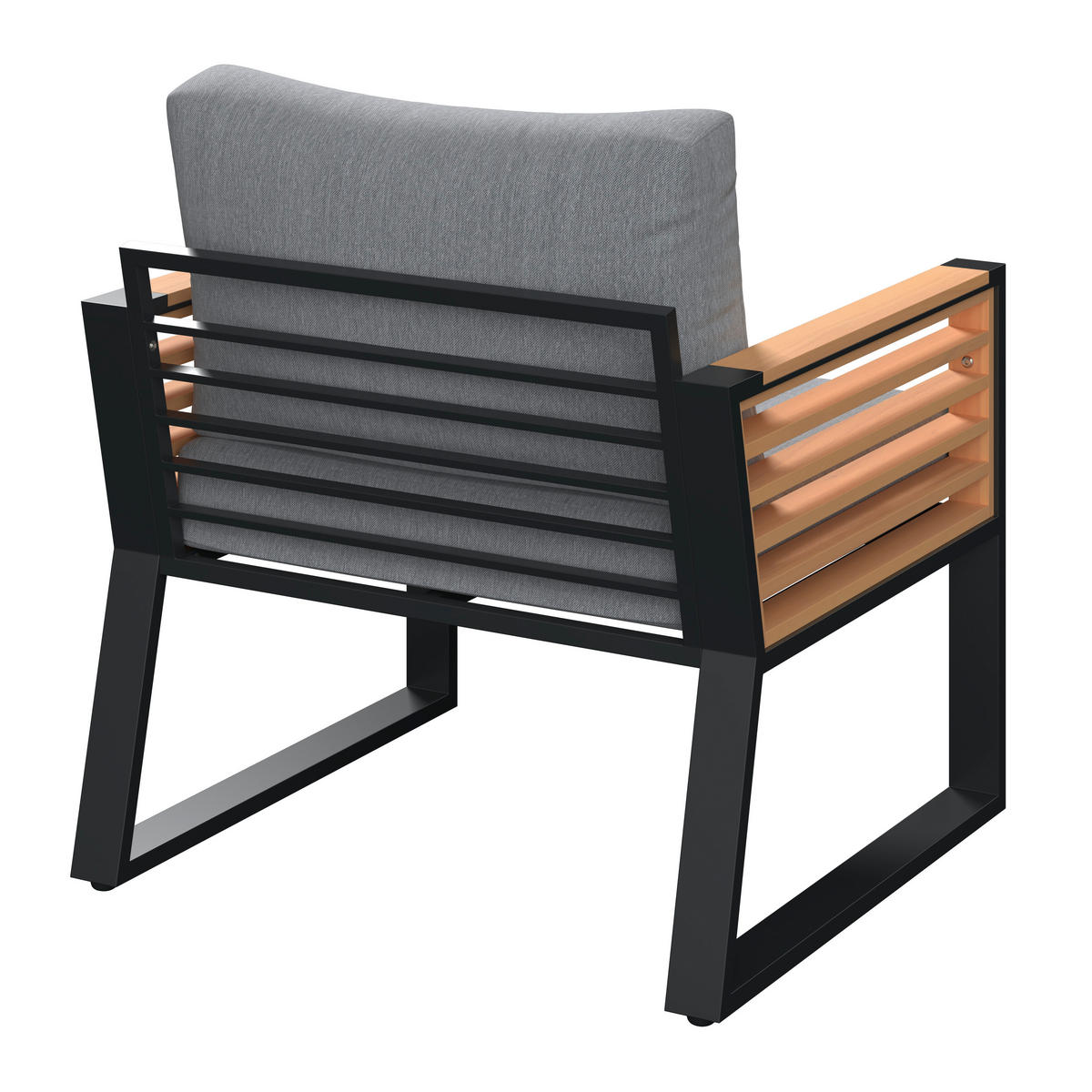 LOUNGEGARNITUR 4-teilig   207/76/85 cm Teakholz Aluminium  - Schwarz/Teakfarben, MODERN, Holz/Textil (207/76/85cm) - Ambia Garden