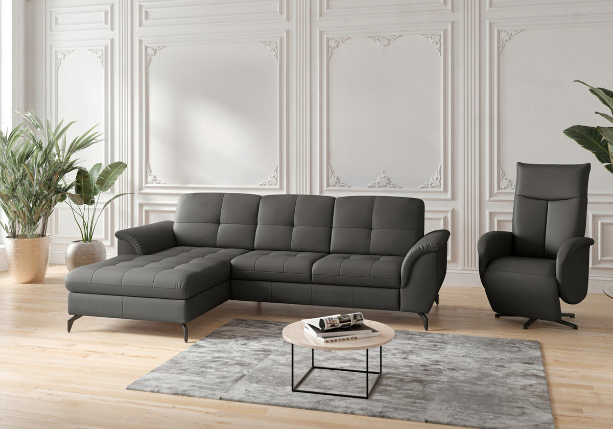 ECKSOFA in Vliesstoff Kombination Echtleder/Stoff Anthrazit  164/262 cm  - Anthrazit/Schwarz, MODERN, Leder/Textil (164/262cm) - Sit & More