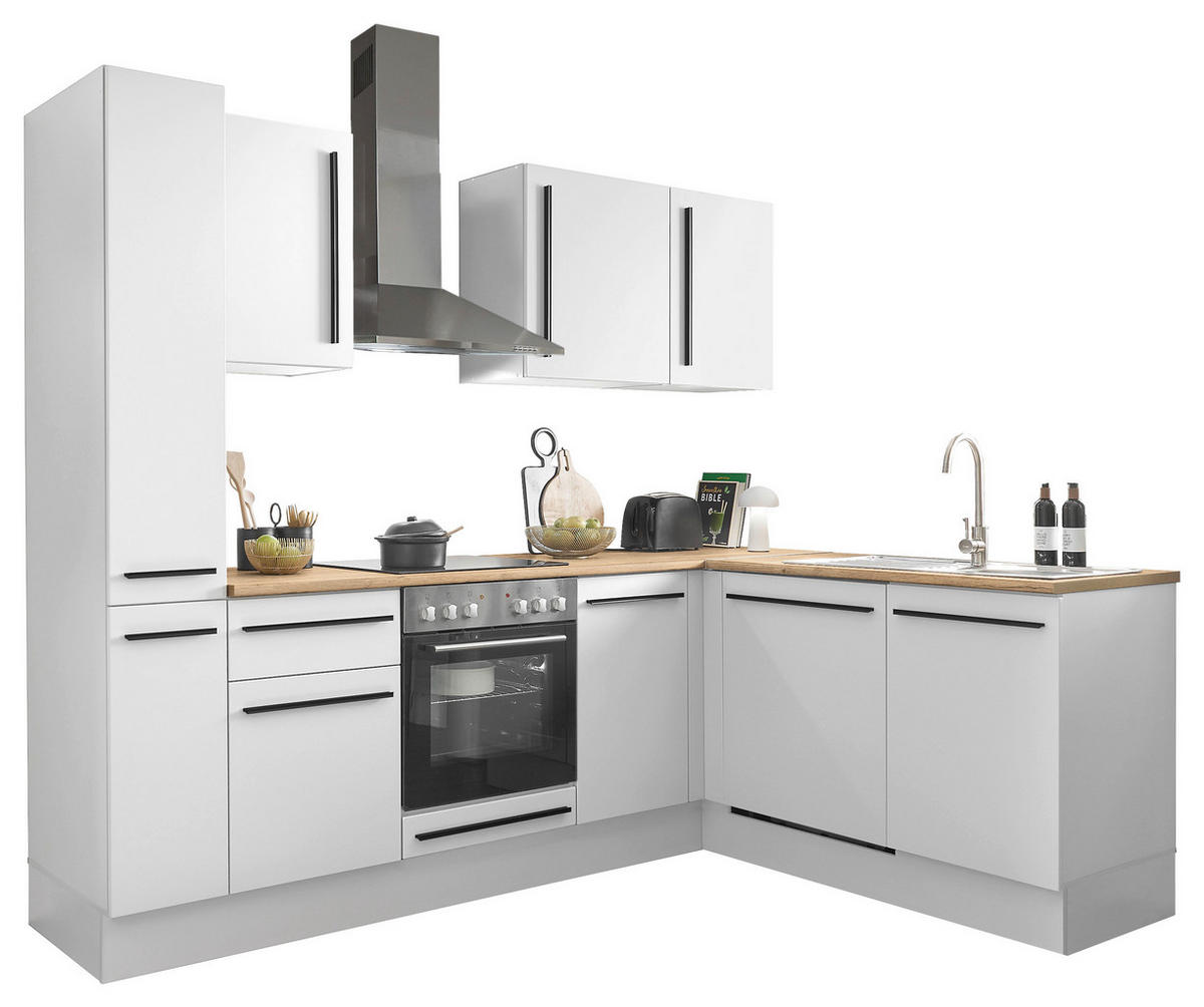 ECKKÜCHE 250/175 cm  in Weiß, Eichefarben  - Eichefarben/Schwarz, Design, Holzwerkstoff/Kunststoff (250/175cm) - MID.YOU