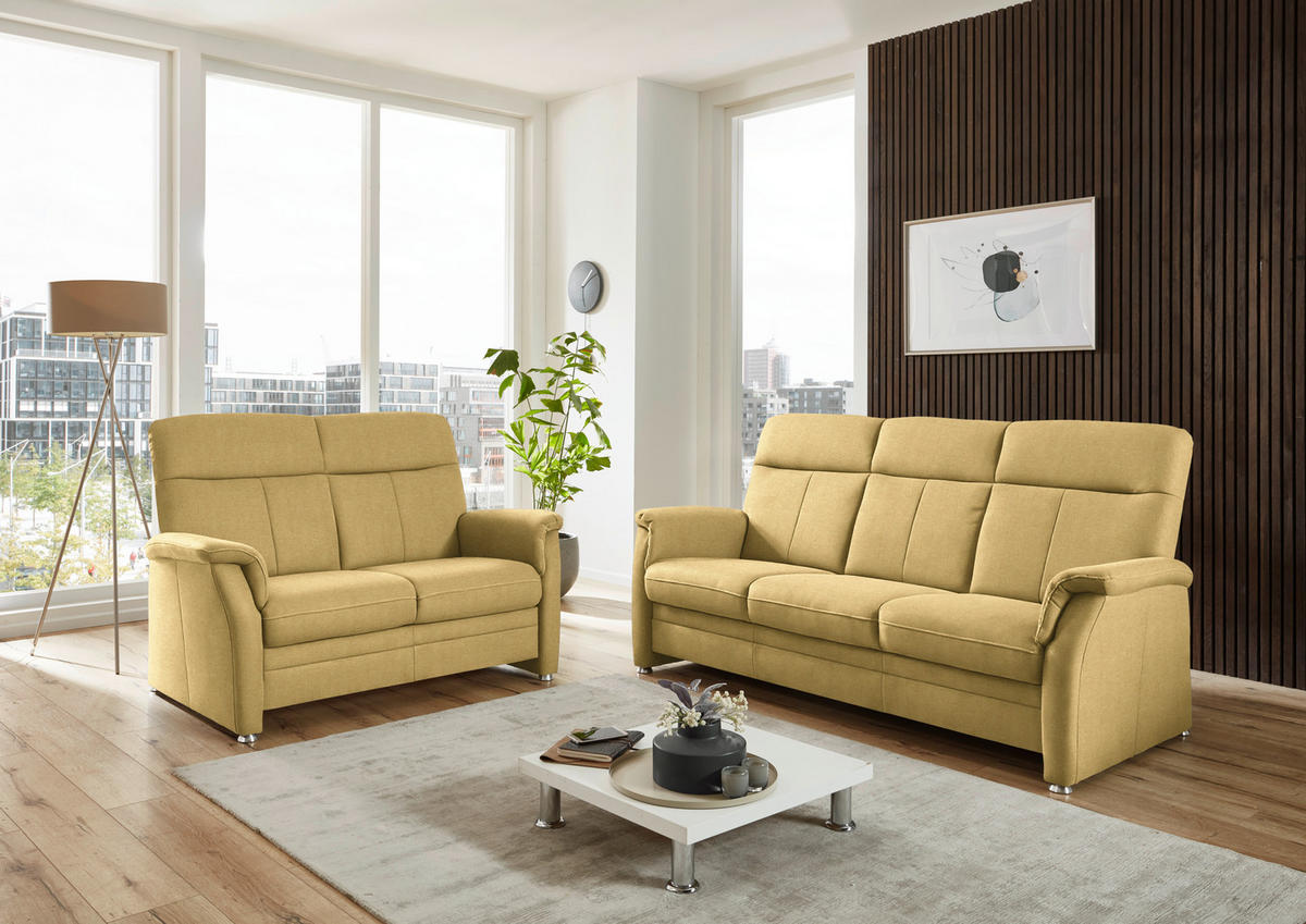 2-SITZER-SOFA Flachgewebe Gelb  - Gelb/Alufarben, Konventionell, Textil/Metall (142/100/89cm) - Beldomo Comfort
