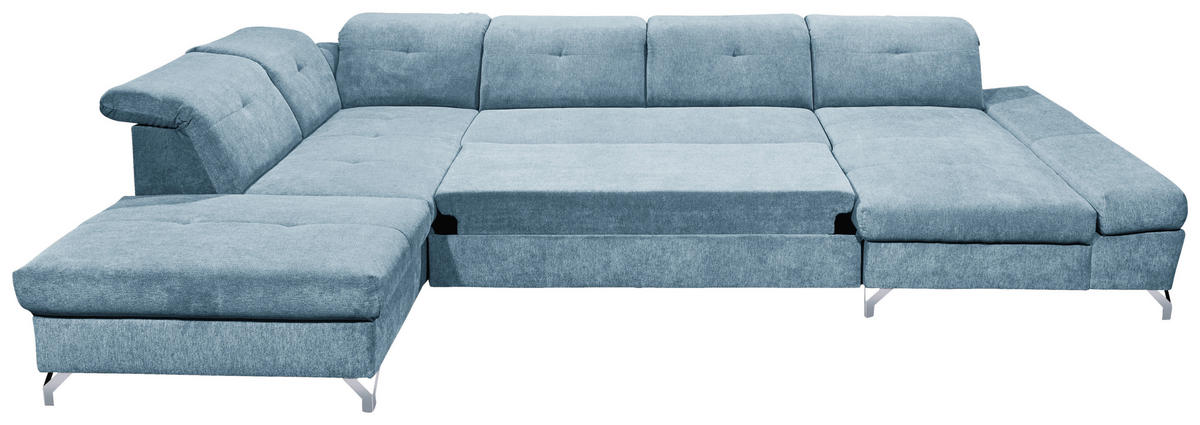 WOHNLANDSCHAFT in Mikrovelours Blau  - Blau/Silberfarben, Modern, Textil/Metall (245/350/168cm) - MID.YOU