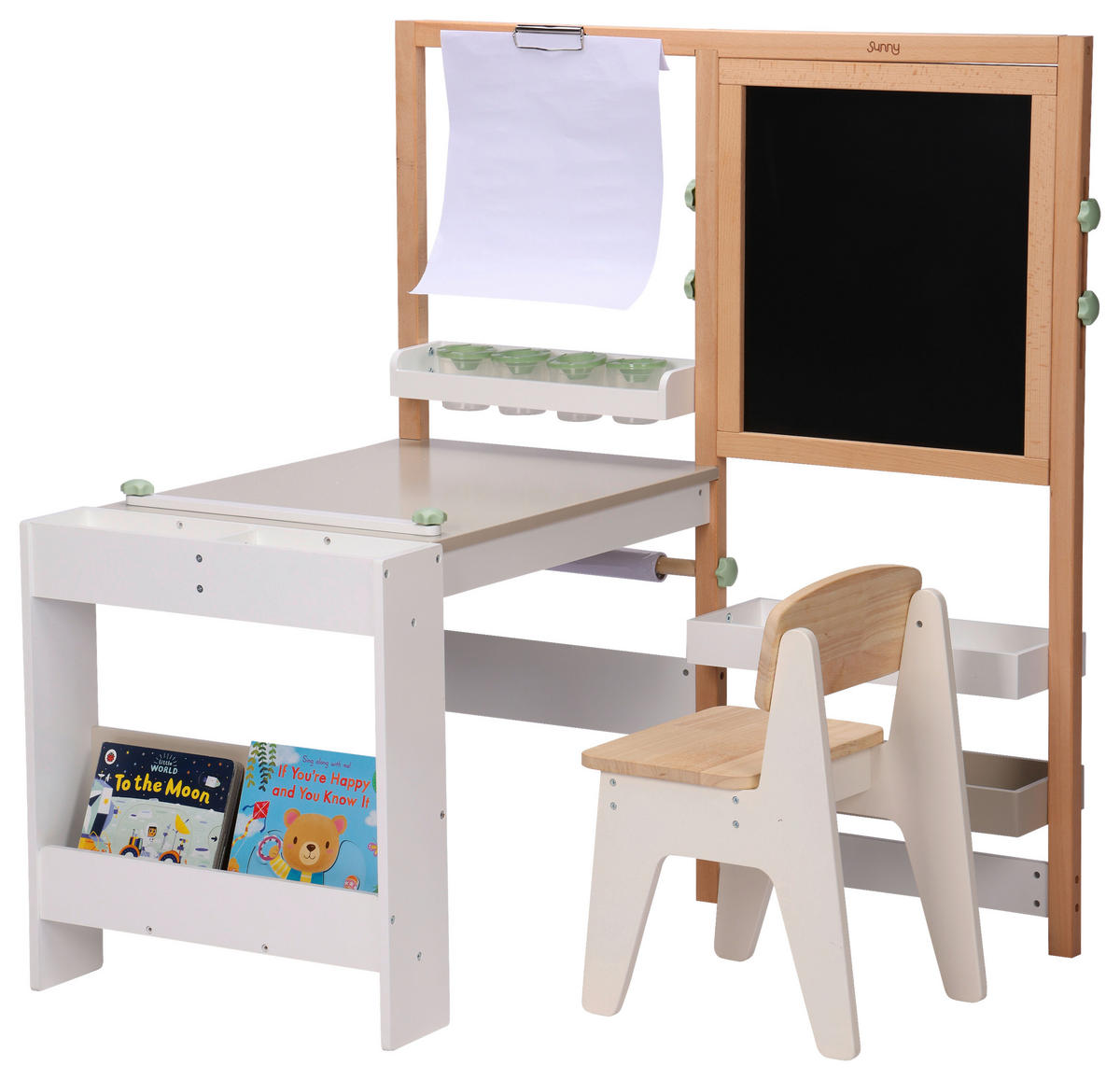 KINDERSCHREIBTISCH MIT STUHL - Buchefarben/Weiß, KONVENTIONELL, Holz/Papier (88/71/100cm)