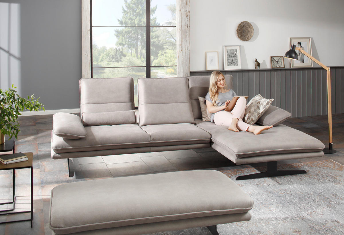 ECKSOFA in Mikrofaser Grau  - Schwarz/Grau, Design, Textil/Metall (164/291cm) - Chilliano