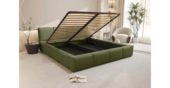 POLSTERBETT 180/200 cm,  in Grün, Lattenrost, Bettkasten,  - Schwarz/Grün, Design, Holz/Textil (180/200cm) - Xora