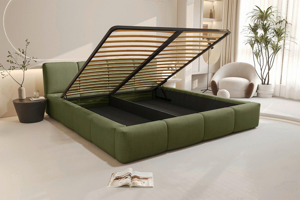 POLSTERBETT 180/200 cm,  in Grün, Lattenrost, Bettkasten,  - Schwarz/Grün, Design, Holz/Textil (180/200cm) - Xora
