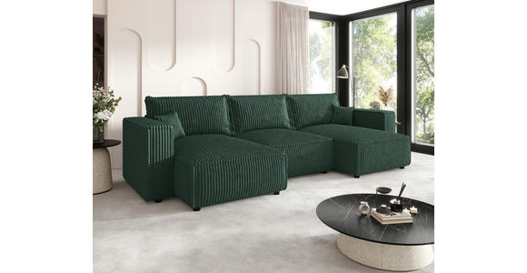 WOHNLANDSCHAFT Dunkelgrün Cord  - Dunkelgrün/Schwarz, MODERN, Kunststoff/Textil (153/350/153cm) - Xora