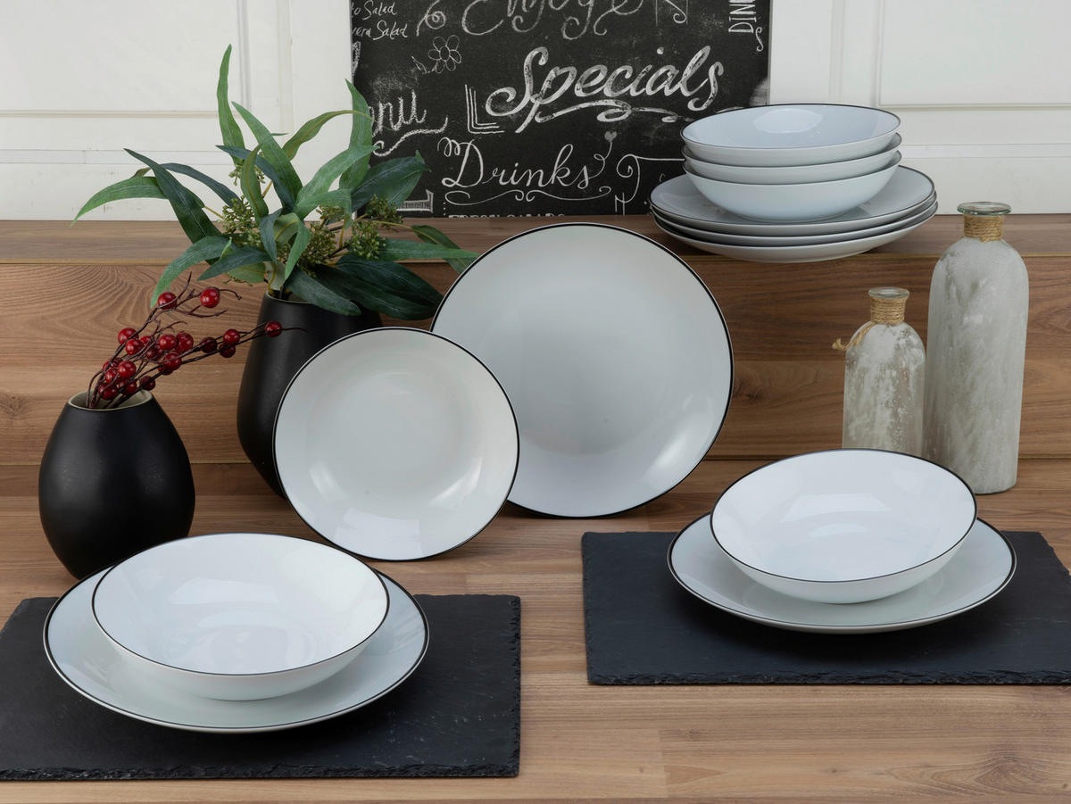 JÍDELNÍ SOUPRAVA, porcelán - bílá/černá, Basics, keramika (30,5/26/31cm) - Creatable