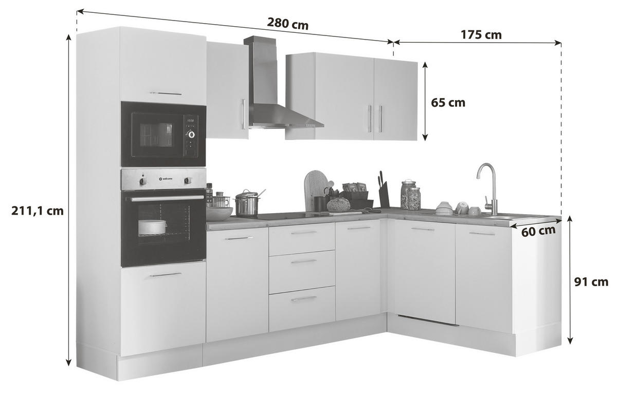 ECKKÜCHE 280/175 cm  in Schwarz, Eiche Artisan  - Schwarz/Eiche Artisan, Basics, Holzwerkstoff/Metall (280/175cm) - MID.YOU