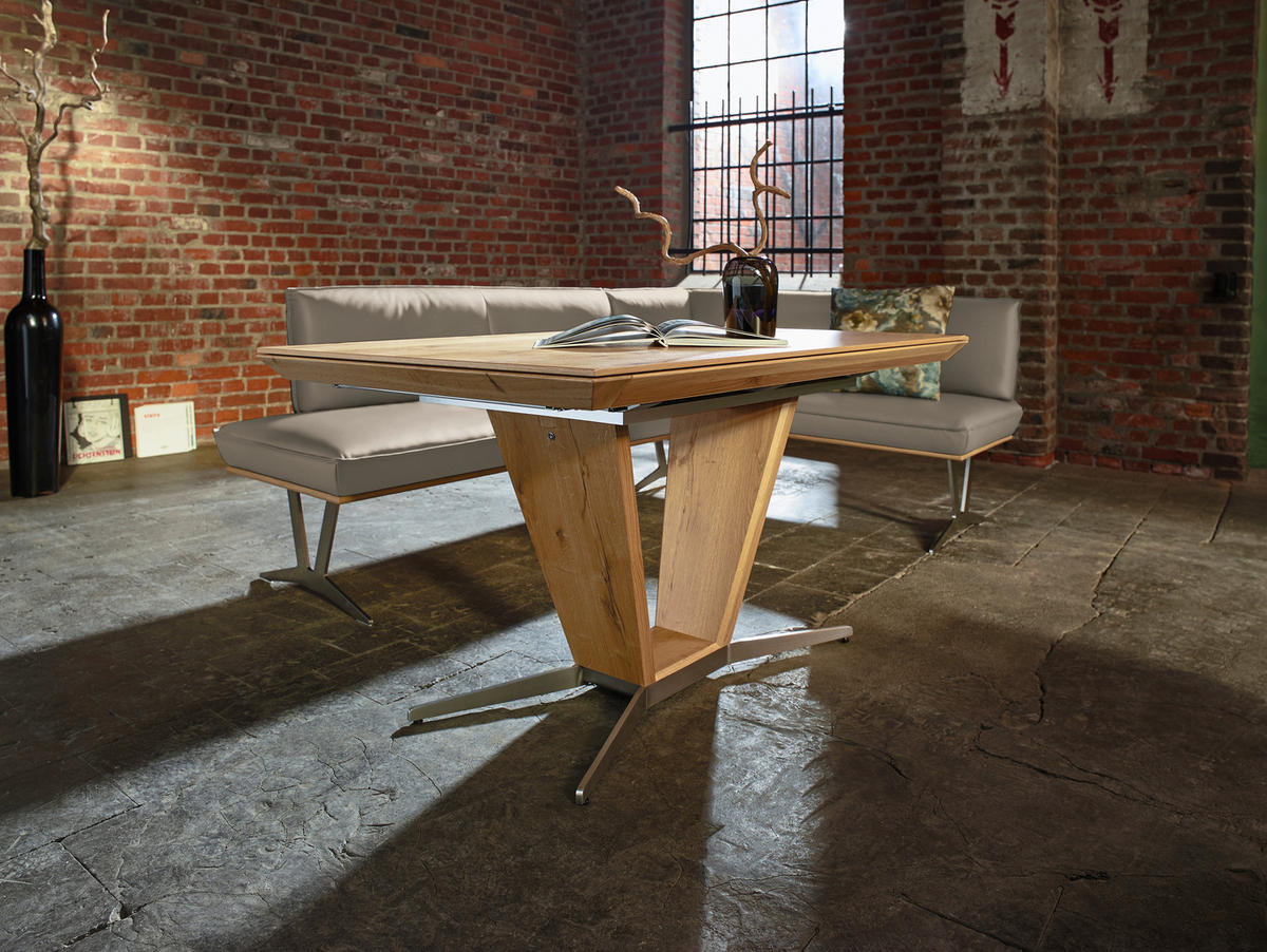 ECKBANK in Holz, Metall, Leder Taupe  - Taupe/Edelstahlfarben, Design, Leder/Holz (237/162cm) - Ambiente
