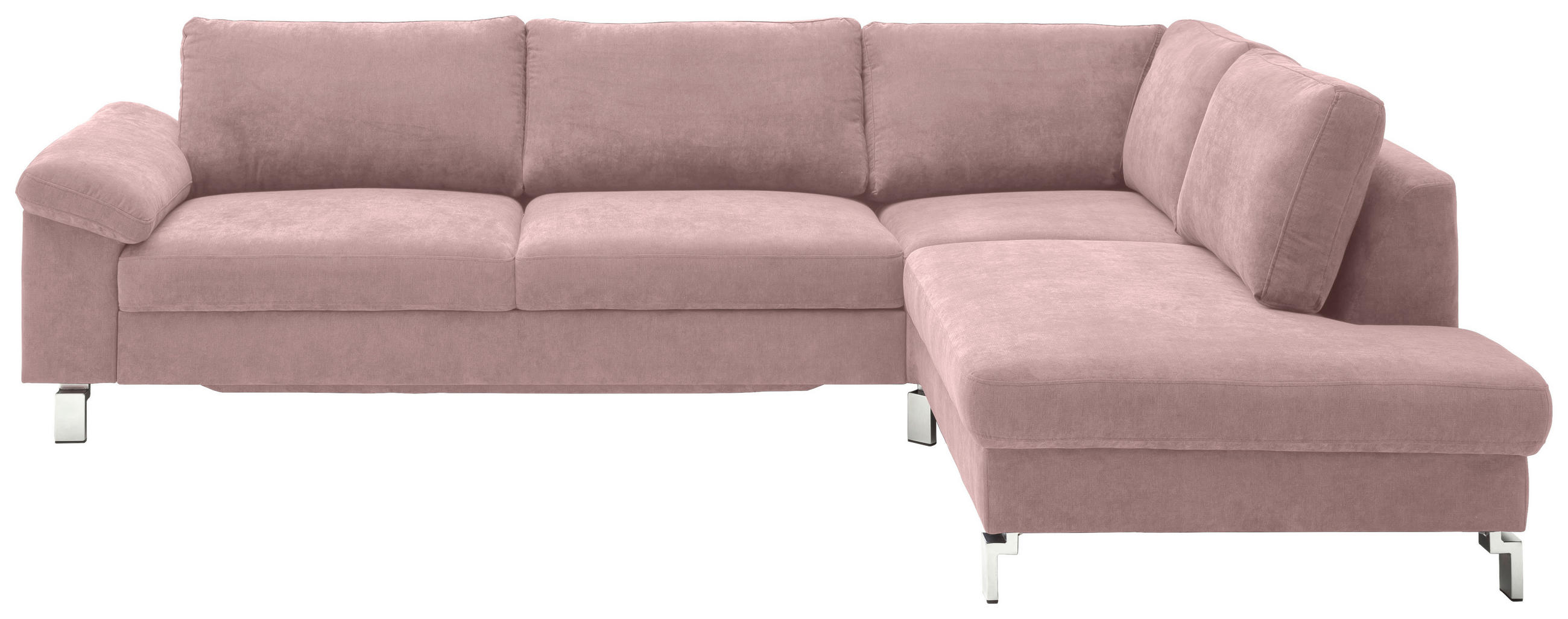 ECKSOFA Rosa Velours Rücken echt  - Chromfarben/Rosa, Design, Textil/Metall (281/200cm) - Hom`in