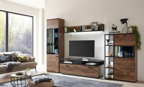 HIGHBOARD Bastian  in 90/140/37 cm  - Eichefarben/Dunkelgrau, KONVENTIONELL, Glas/Holzwerkstoff (90/140/37cm) - Cantus