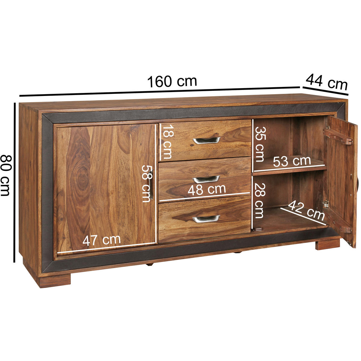 SIDEBOARD  in 160/80/44 cm  - Silberfarben/Sheeshamfarben, Design, Holz/Textil (160/80/44cm) - MID.YOU