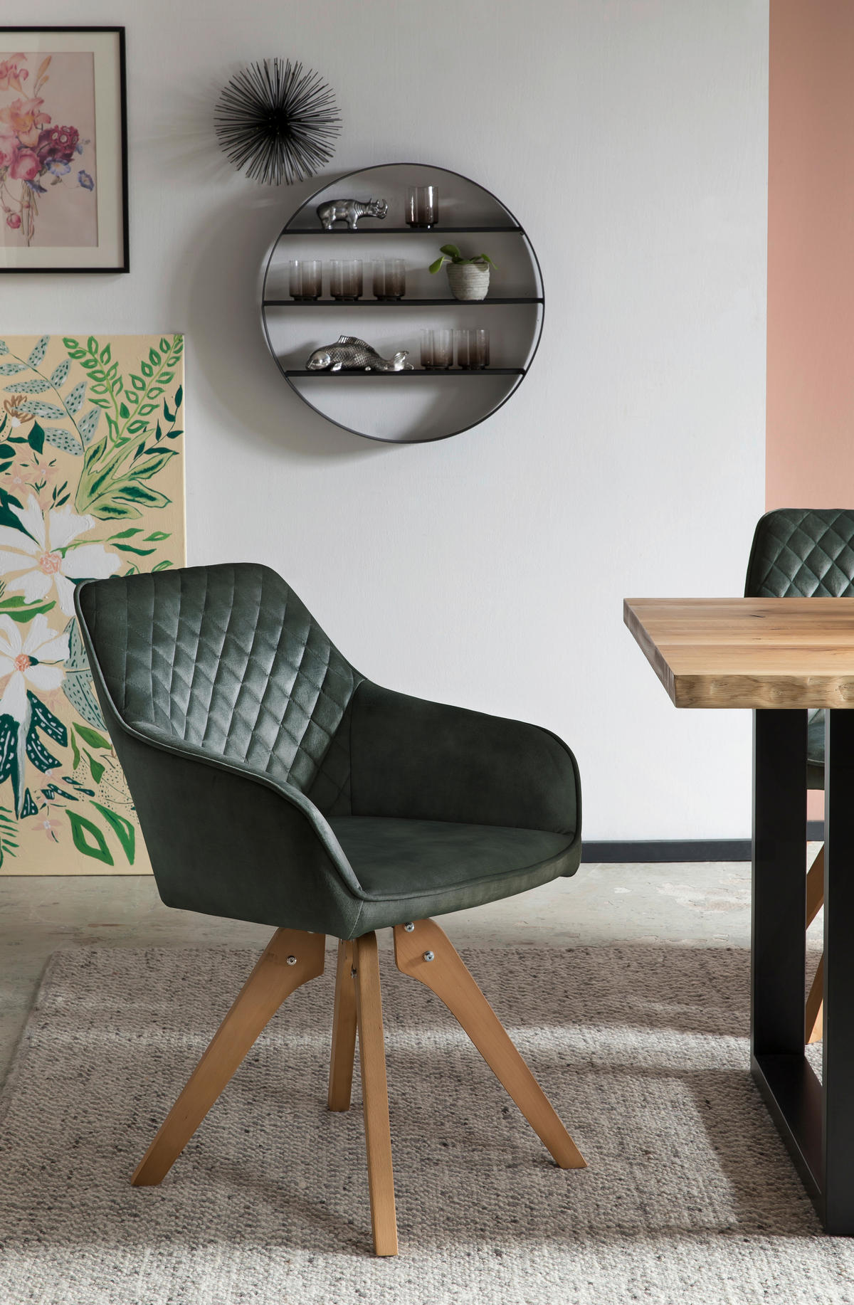 ARMLEHNSTUHL  in Samt  - Dunkelgrün/Eichefarben, MODERN, Holz/Textil (59/85/61cm) - Livetastic
