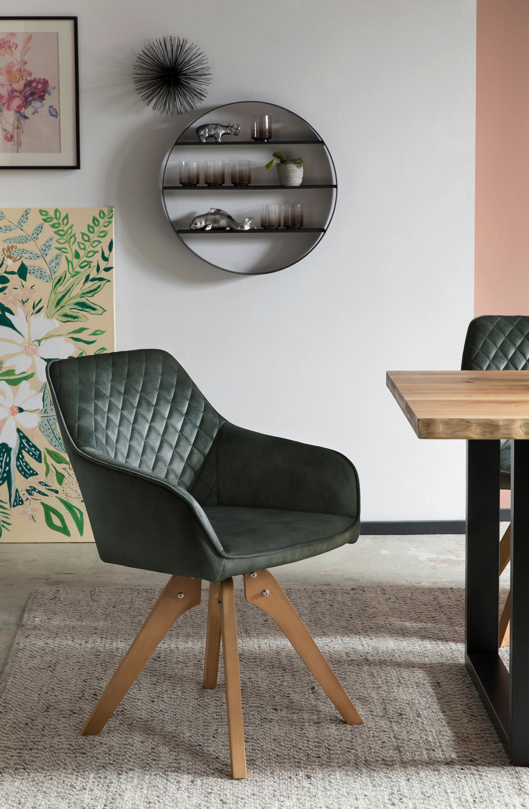 Thumbnail - Livetastic Armlehnstuhl, Dunkelgrün, Textil, Buche, furniert, Drehkreuz, 59x85x61 cm, Sitzfläche 180° drehbar, Esszimmer...