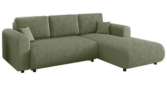ECKSOFA inkl. Funktionen Salbeigrün Cord  - Salbeigrün/Schwarz, KONVENTIONELL, Kunststoff/Textil (260/200cm) - Xora