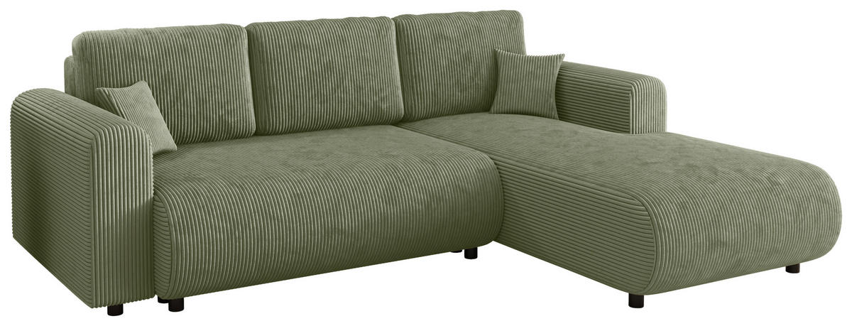 ECKSOFA inkl. Funktionen Salbeigrün Cord  - Salbeigrün/Schwarz, KONVENTIONELL, Kunststoff/Textil (260/200cm) - Xora