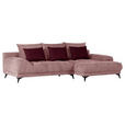 ECKSOFA in Flachgewebe Altrosa  - Dunkelrosa/Schwarz, KONVENTIONELL, Textil/Metall (291/175cm) - Carryhome