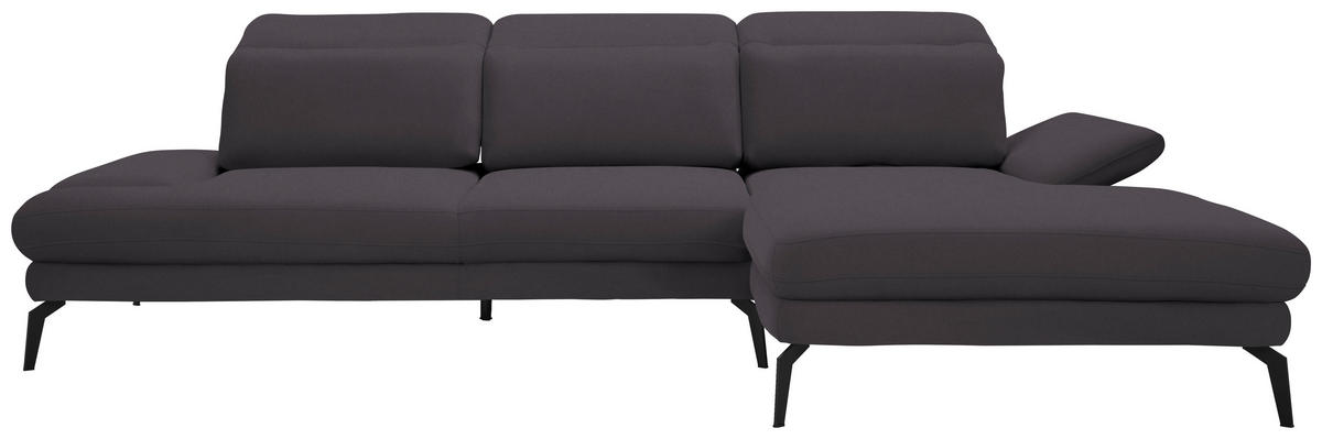 ECKSOFA in Flachgewebe Dunkelgrau  - Dunkelgrau/Schwarz, Design, Textil/Metall (289/180cm) - Stylife