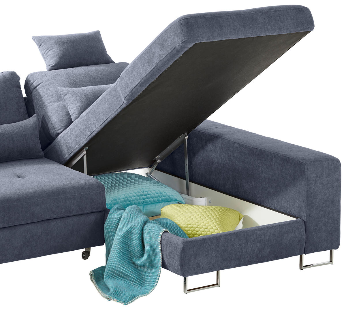 ECKSOFA in Flachgewebe Dunkelgrau  - Dunkelgrau, Design, Textil/Metall (260/188cm) - Hom`in