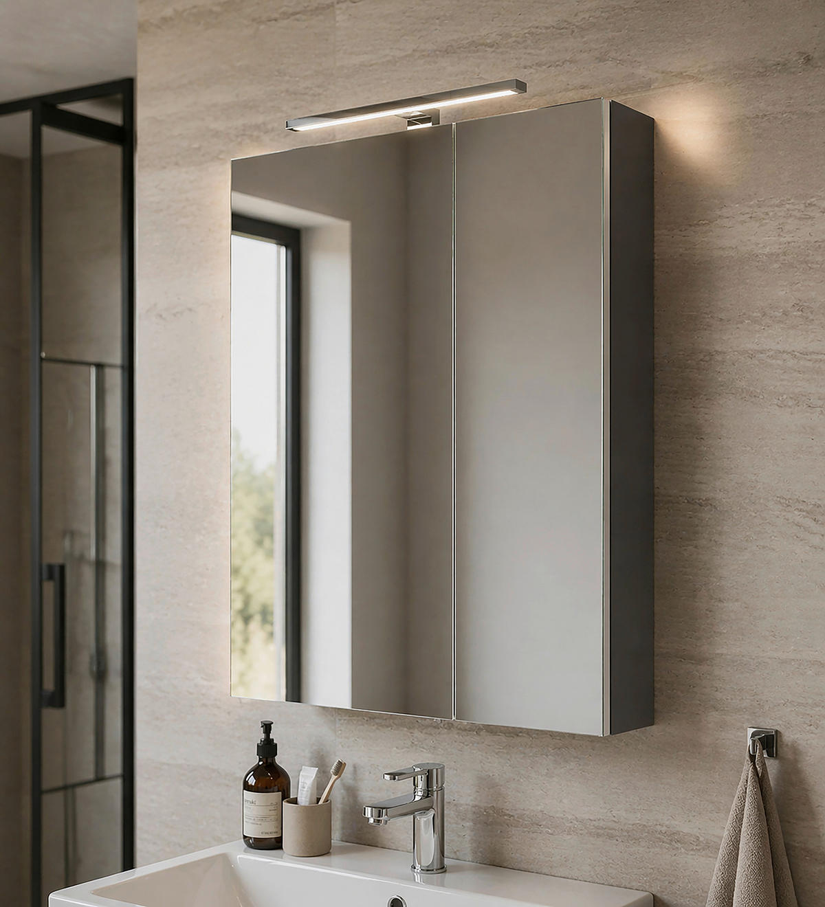 SPIEGELSCHRANK 60/74,8/16 cm  - Chromfarben/Anthrazit, Natur, Glas/Holzwerkstoff (60/74,8/16cm) - Stylife