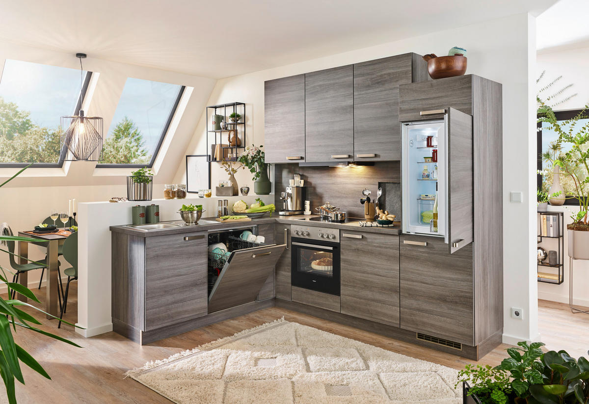 ECKKÜCHE 200/260 cm  in Eichefarben  - Edelstahlfarben/Eichefarben, Design, Holzwerkstoff/Metall (200/260cm) - Express