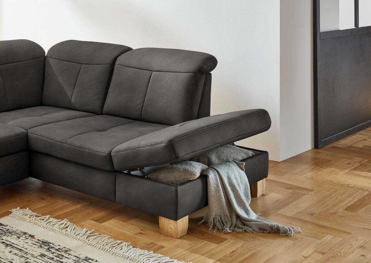 WOHNLANDSCHAFT in Mikrofaser Grau  - Wildeiche/Beige, Konventionell, Holz/Textil (185/343/243cm) - Voleo