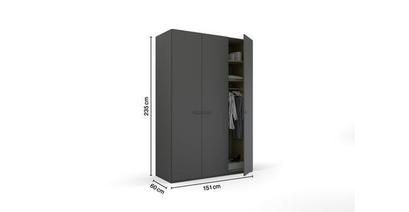 DREHTÜRENSCHRANK 151/235/60 cm 3-türig Graphitfarben - Graphitfarben, Trend, Glas/Holzwerkstoff (151/235/60cm) - Novel