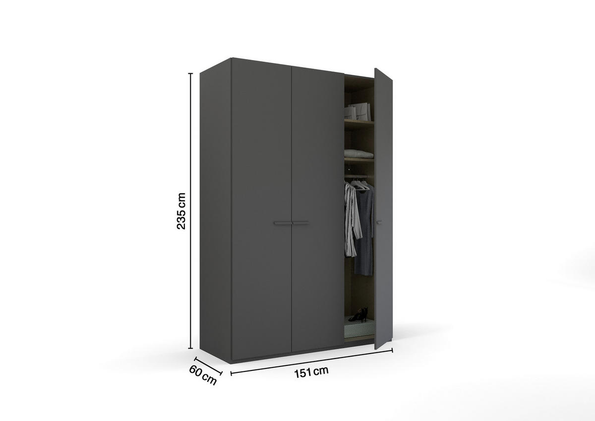 DREHTÜRENSCHRANK in Graphitfarben  - Graphitfarben, Trend, Glas/Holzwerkstoff (151/235/60cm) - Novel