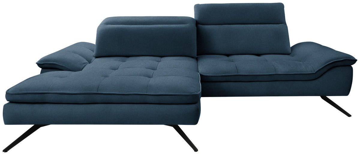ECKSOFA in Webstoff Blau  - Blau/Schwarz, Design, Textil/Metall (179-202/288cm) - Stylife