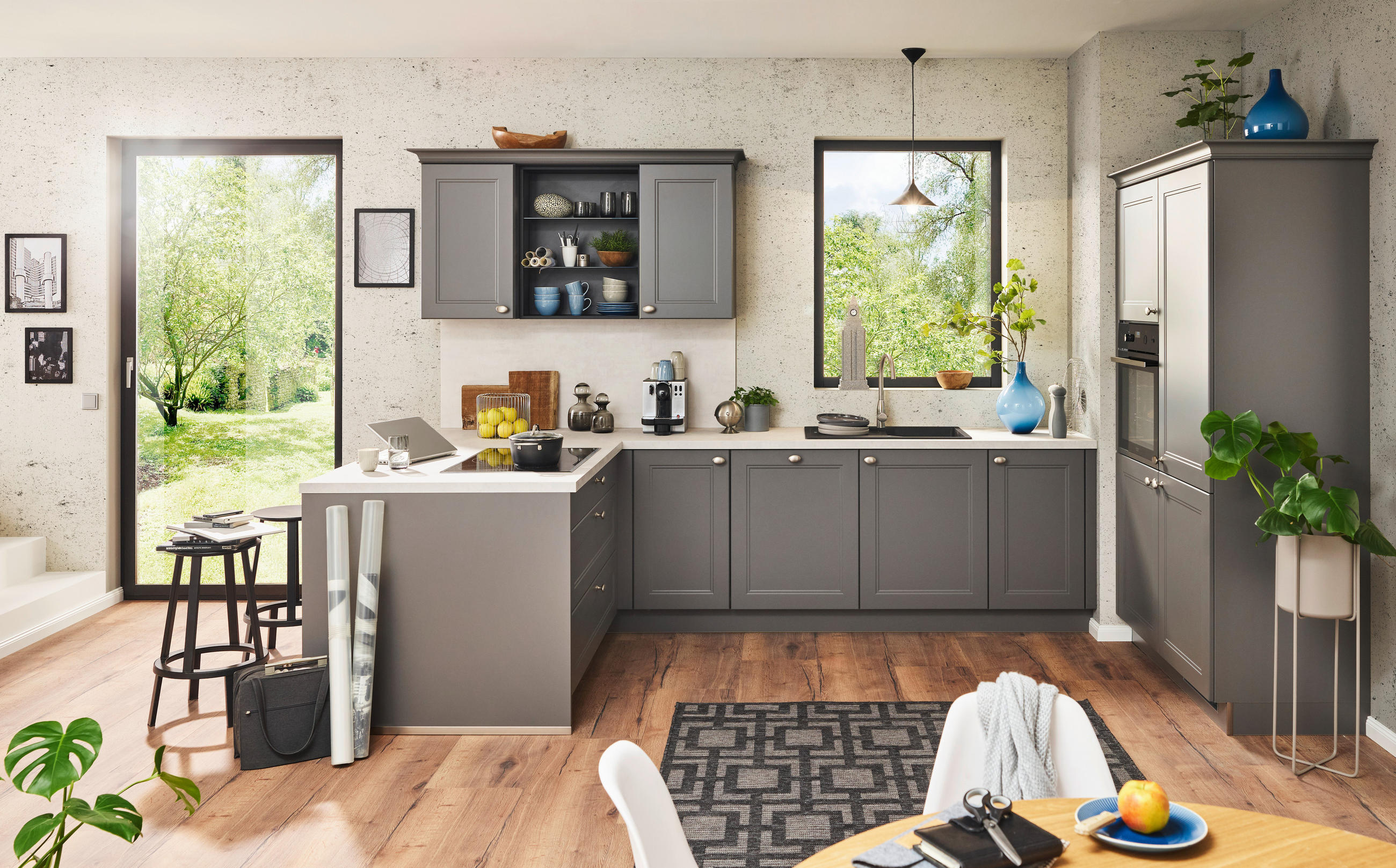 EINBAUKÜCHE WINDSOR LACK  - Grau, Design, Glas/Holzwerkstoff - Nolte Küchen