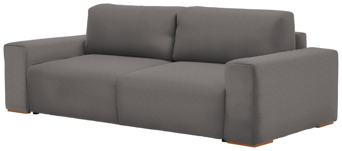 SCHLAFSOFA  mit Liegefunktion Flachgewebe Grau  - Buchefarben/Schwarz, KONVENTIONELL, Holz/Kunststoff (255/86/123cm) - Livetastic