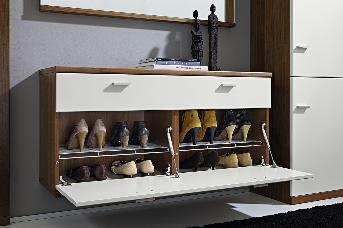 GARDEROBE 4-teilig  in  - Nussbaumfarben/Weiß, Design, Holz/Holzwerkstoff - Invivus