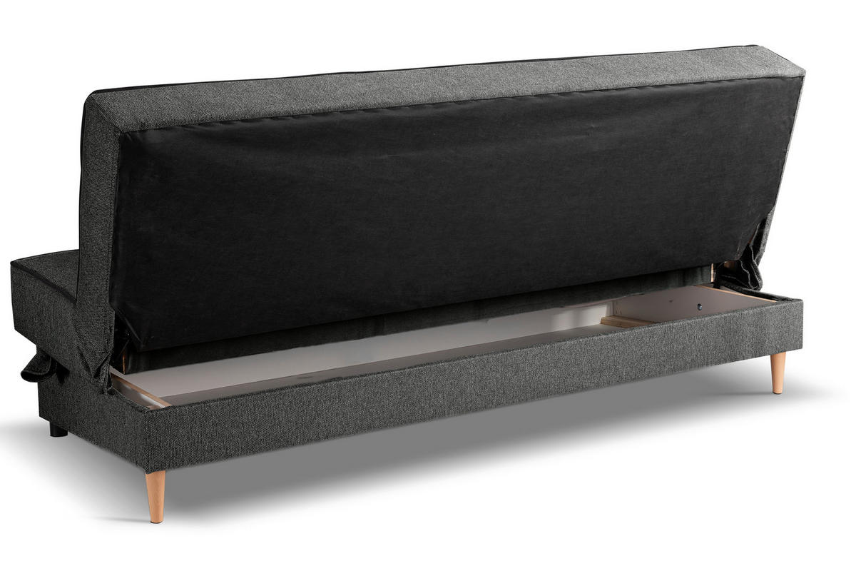 SCHLAFSOFA BONO  mit Liegefunktion Struktur Grau  - Hellbraun/Schwarz, Basics, Holz/Textil (199/91/91cm) - MID.YOU
