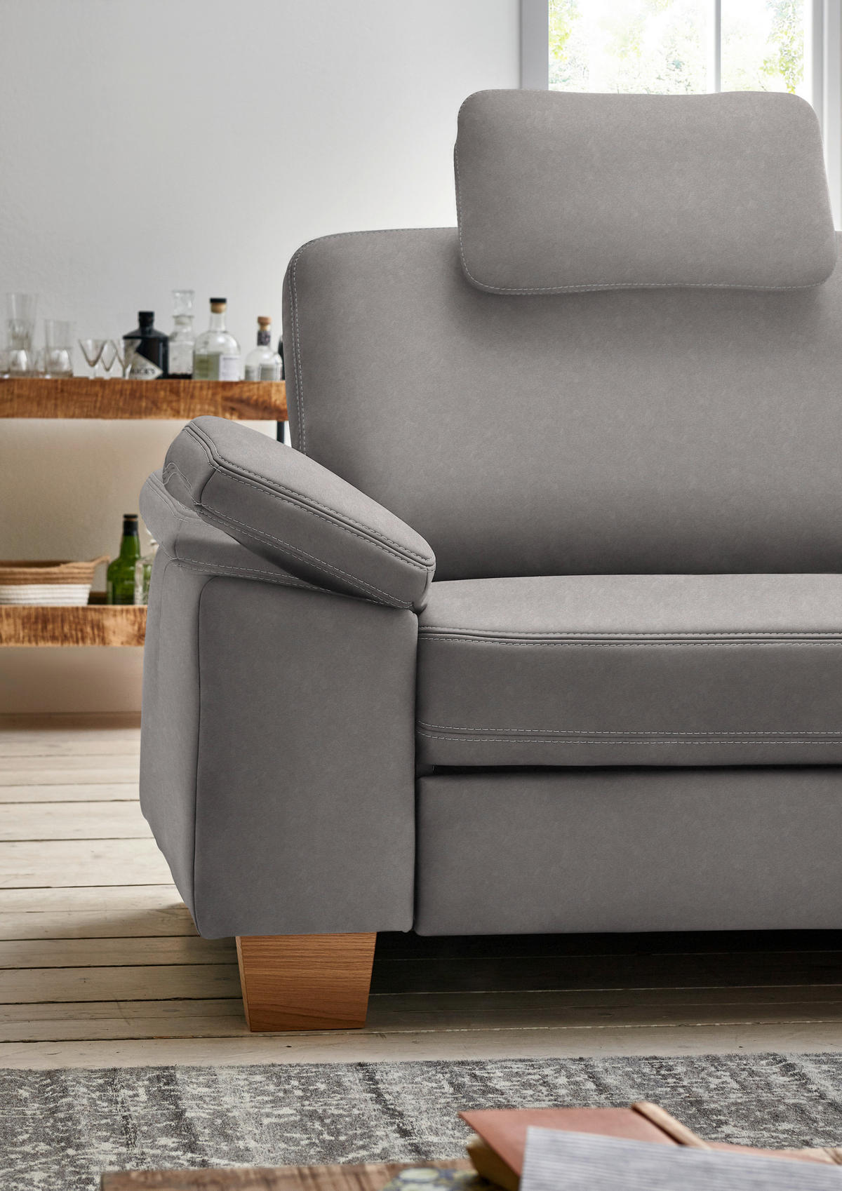 ECKSOFA  in Echtleder Grau  274/235 cm  - Eichefarben/Beige, KONVENTIONELL, Leder/Holzwerkstoff (274/235cm) - Beldomo Premium