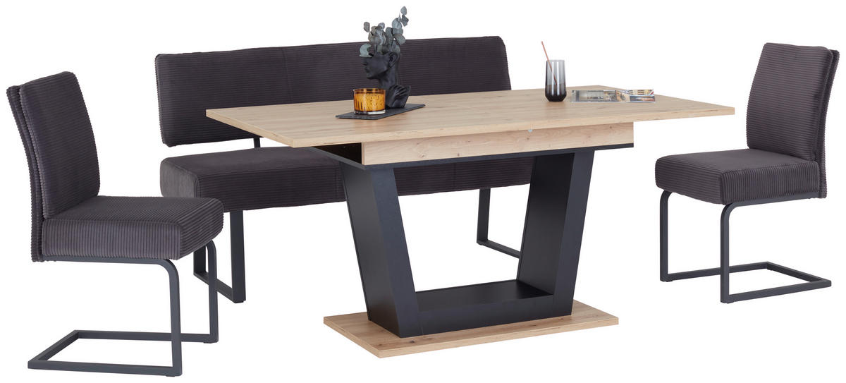 AUSZIEHTISCH Schwarz, Eiche Artisan rechteckig  ausziehbar  - Schwarz/Eiche Artisan, KONVENTIONELL, Holzwerkstoff (160-200/90/77,3cm) - home24