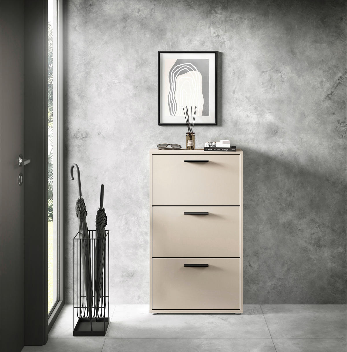 BILLENŐS CIPŐSSZEKRÉNY 59/103/17 cm  - kasmírszínű/fekete, Design, műanyag/faalapú anyag (59/103/17cm) - Carryhome