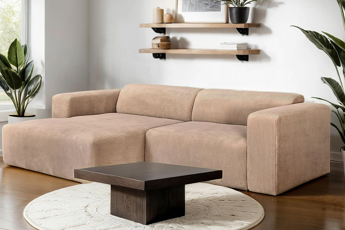 ECKSOFA BASMA Hellbraun Cord  - Hellbraun/Schwarz, Design, Kunststoff/Textil (175/298cm) - P & B