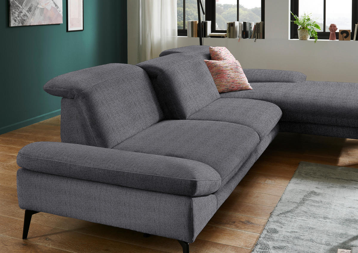 ECKSOFA in Chenille Anthrazit  - Anthrazit/Schwarz, Design, Textil/Metall (319/188cm) - Beldomo System
